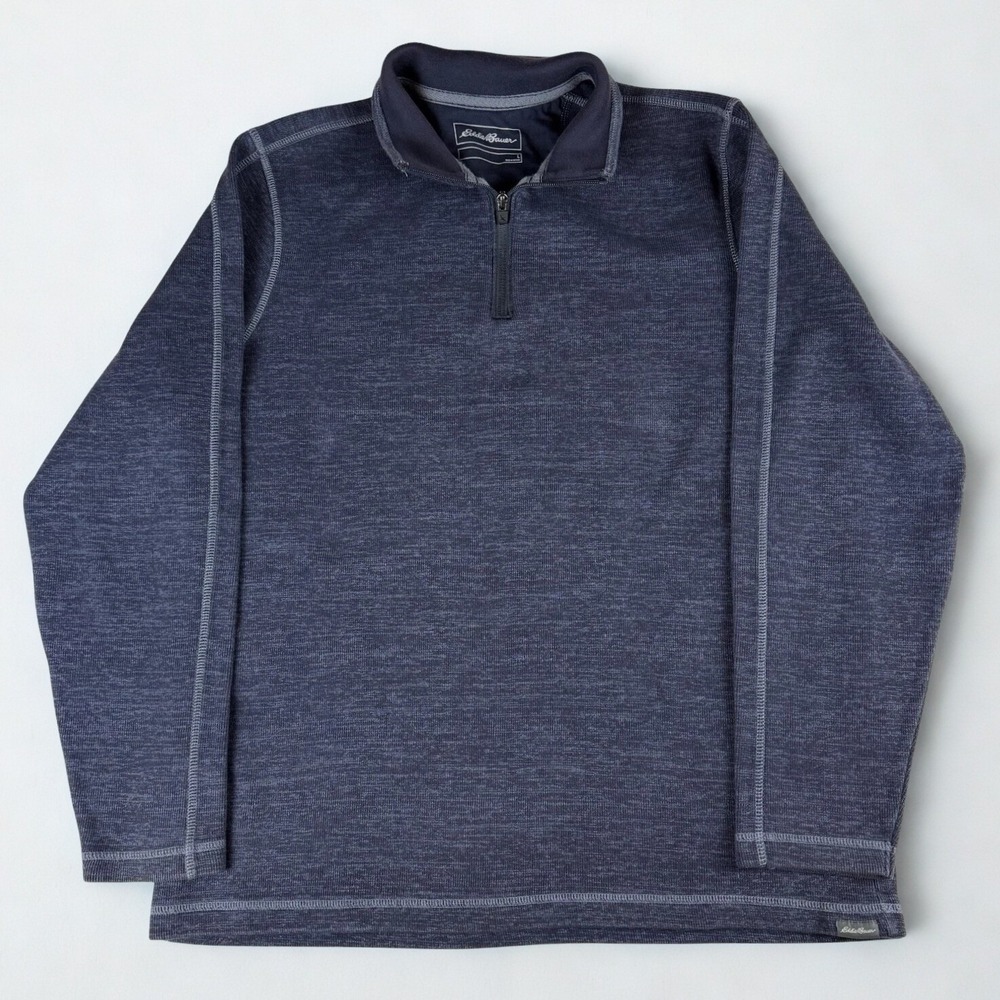 Eddie Bauer 1/4 Zip Pullover Mens L Navy Casual Lightweight Knit Stretch‎ Comfy
